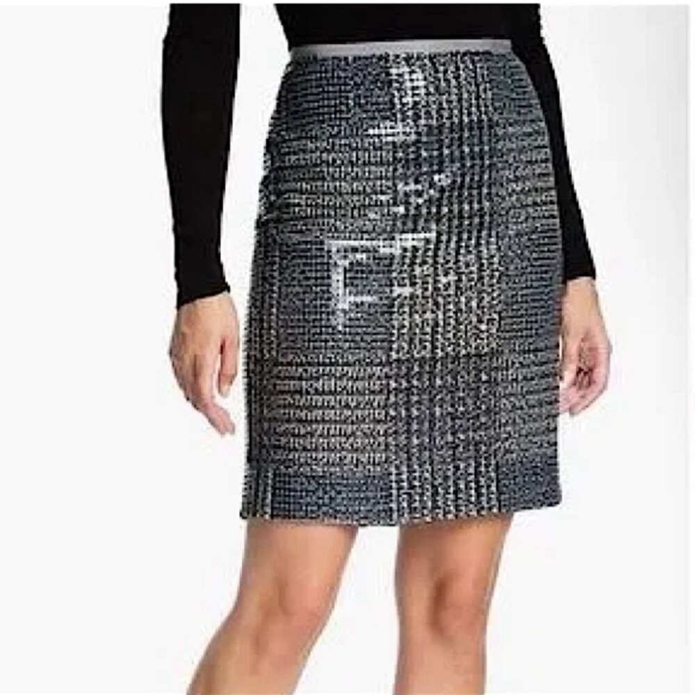 Tory Burch Bristol Sequin Gray Plaid Pencil Skirt
